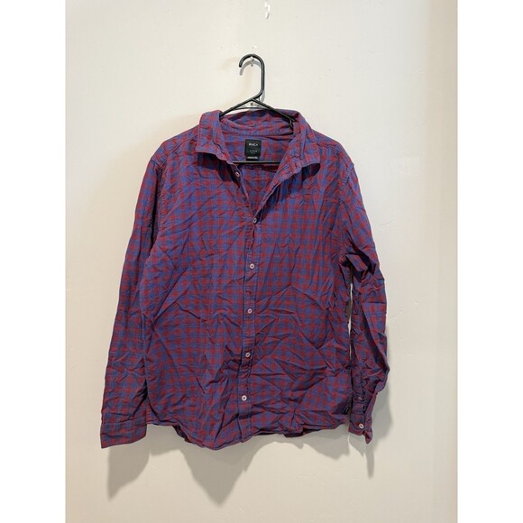 RVCA Blue and Red Button Down Mens Slim Fit Shirt XL - Picture 1 of 3